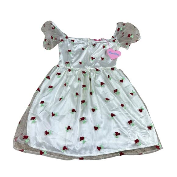 SUGAR THRILLZ Dolls Kill White Embroidered Floral Mini Dress Women's Size XS NWT - Picture 1 of 5
